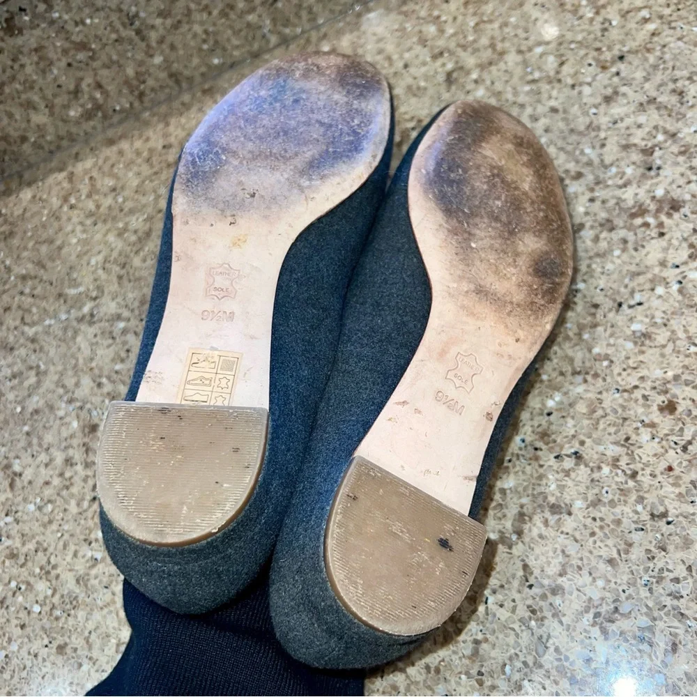 Tory Burch Black Felt Flats with Pink Logo